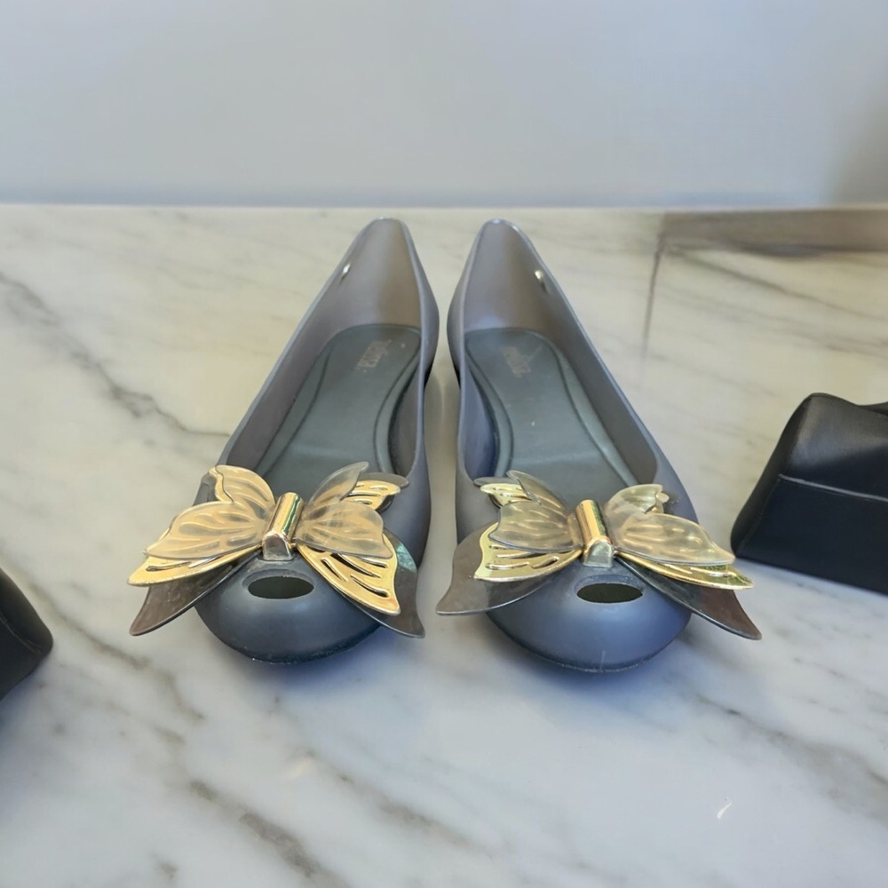Charcoal Gray Gold Butterfly Melissa Ultragirl Adult Women’s Slip On Shoes - Picture 2 of 12
